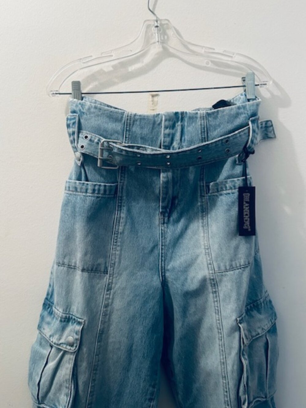 Blank NYC Women's Steal the Show Pant Denim Cargo Straight Leg Belt Jeans NEW - Picture 7 of 16